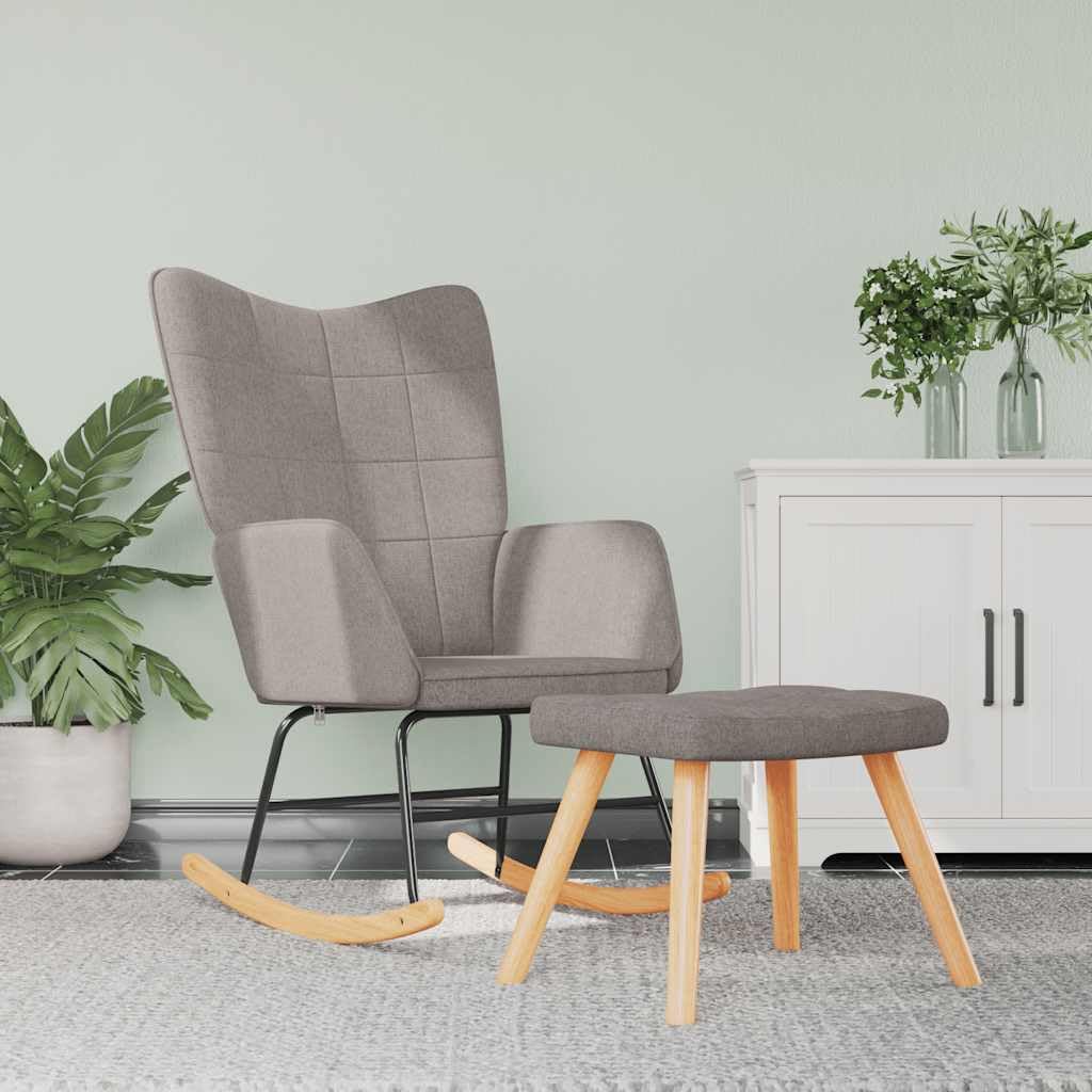 vidaXL Chaise à Bascule avec Tabouret Siège de Relaxation Fauteuil de Salon Salle de Séjour Siège de Salon Maison Intérieur Taupe Tissu