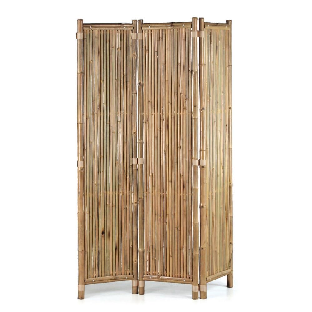 Brigros - Paravento da Esterno in Bamboo Naturale, Separè Frangivista Pieghevole per Giardino Terrazzo e Balcone, Schermo Privacy Decorativo, 3 Pannelli 120x180 cm