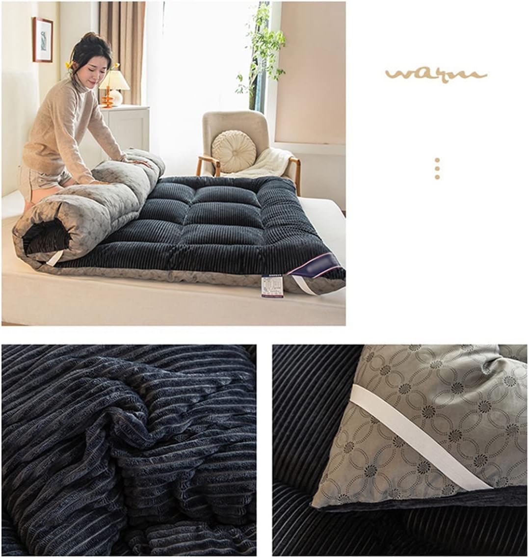 Queen Size Mattress Pad Plush Mattress Topper Soft Futon Mattresses Quilted Fitted Mattress Protector Cotton Top Breathable Mattress Cover for Day Bed (Color : Gray, Size : 150cm*200cm)