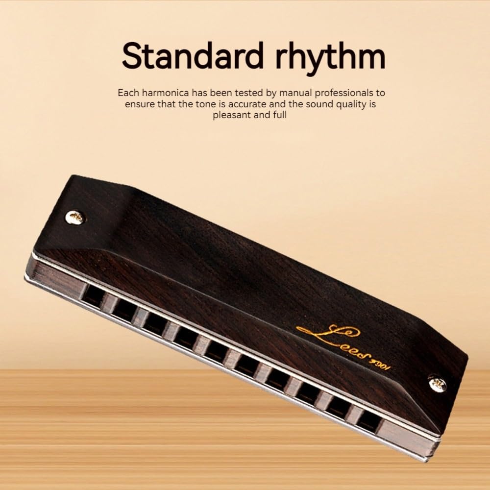 Harmonijka z 10 otworami wykonana w całości z drewna sandałowego Blues Wood, solidny korpus ksylofonu, stroik z brązu fosforowego, standardowa harmonijka dla dorosłych, odpowiednia dla profesjonalistó