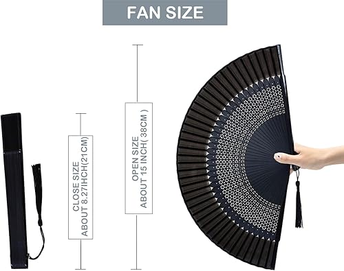 Miniatura 5 de Ventilador de mano para mujer, plegable, chino, japonés, vintage, de seda de bambú, ventilador de mano para baile, música, festival, boda,