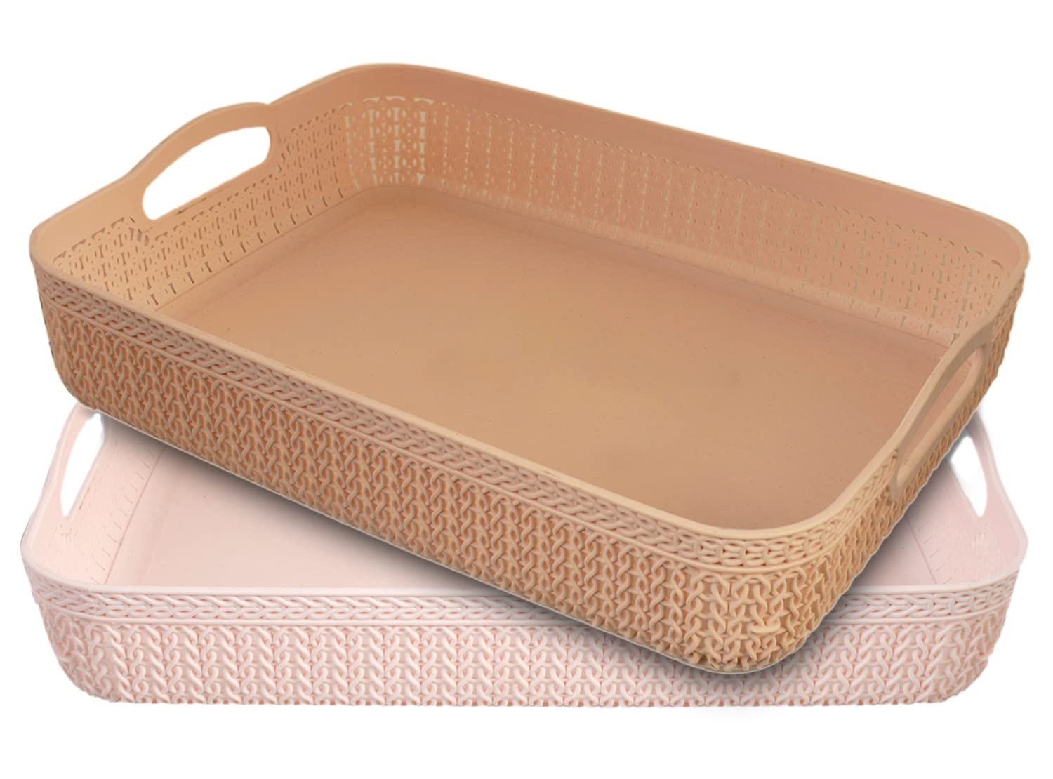 Kuber Industries Q-3 Designer Plastic Storage Basket For Store Fruits, Vegetables, Magazines, Cosmetics, Stationary Pack of 2 (Coffee & Pink)-50KM01502
