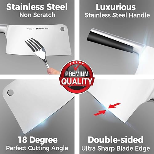 Miniatura 3 de Mueller 7-inch Butcher Knife Meat Cleaver, Heavy Duty Bone Chopper, Durable, Precision-Crafted, Well-Balanced Pro Grade High Carbon Stainless Steel