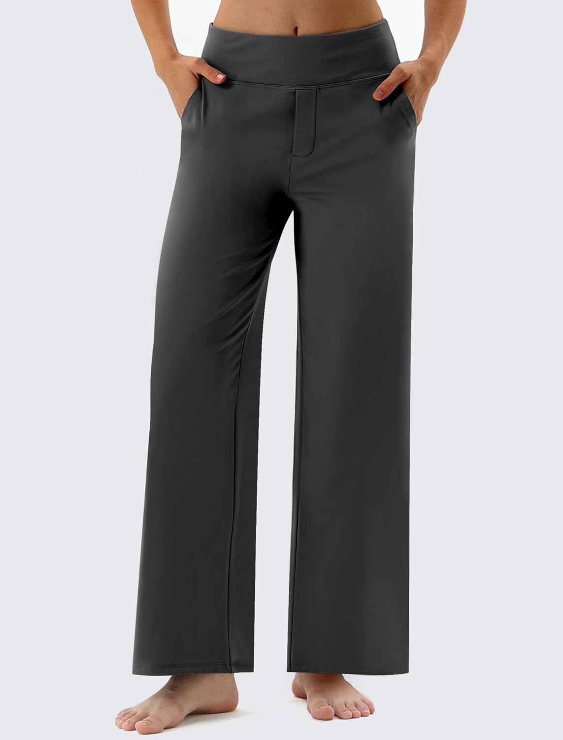 Wide Leg Pants Women Stretch High Waist Comfy Yoga Pants for Dress Work Casual with Pockets 29" Inseam X-Large Dark Grey