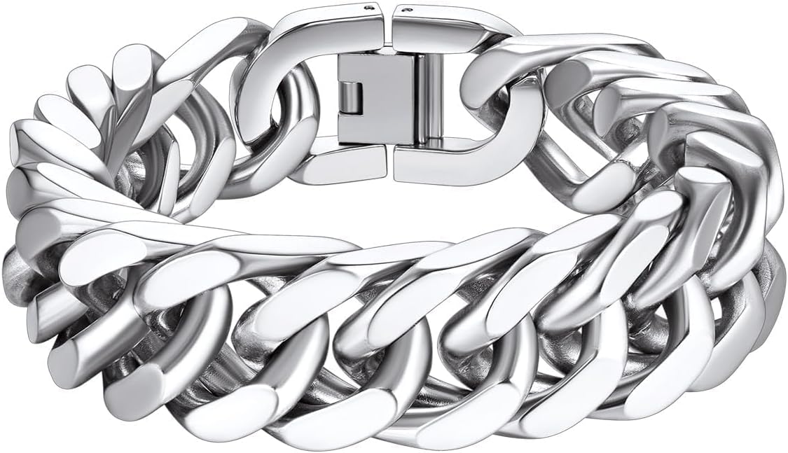 Richsteel Stainless Steel/Gold/Black Plated Link Chain Bracelet for Men 8/12/17mm Width, 7.4/8.2/9 Inch Length Classic Jewelry(Gift Wrapped)