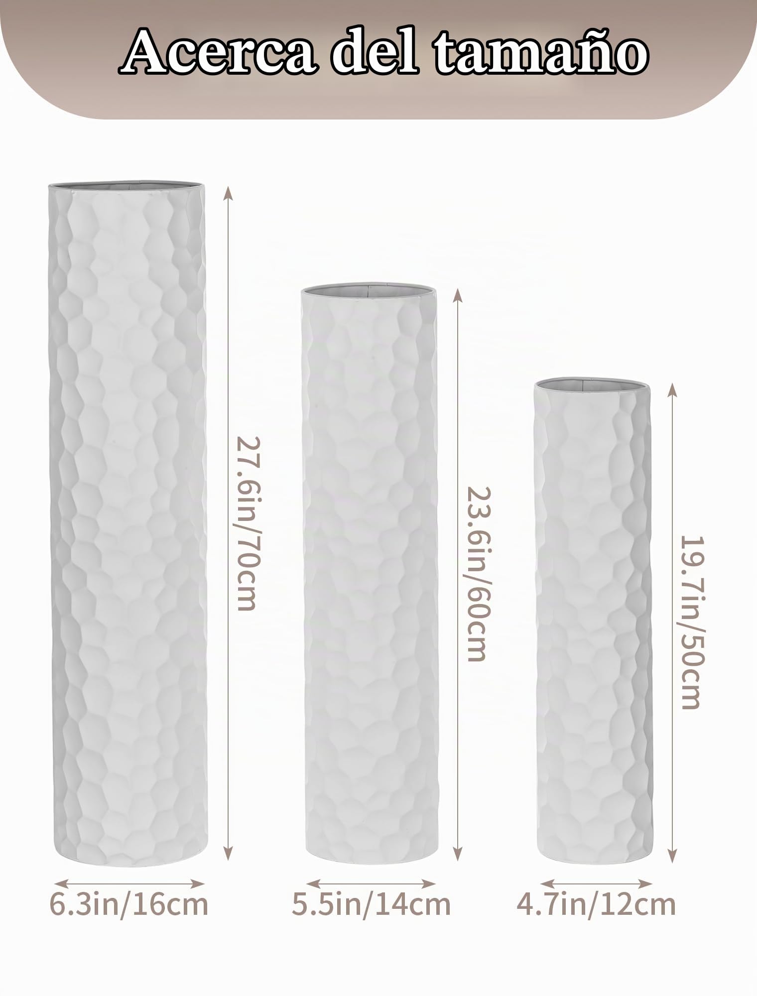 Sziqiqi Jarrones Grandes para Suelo: 70/60/50 cm Jarrón Altos de Pie para la Sala de Estar - Jarrones de Suelo de Metal Grande Set de 3 - Florero de Gran Tamaño para el Dormitorio Cocina Chimenea