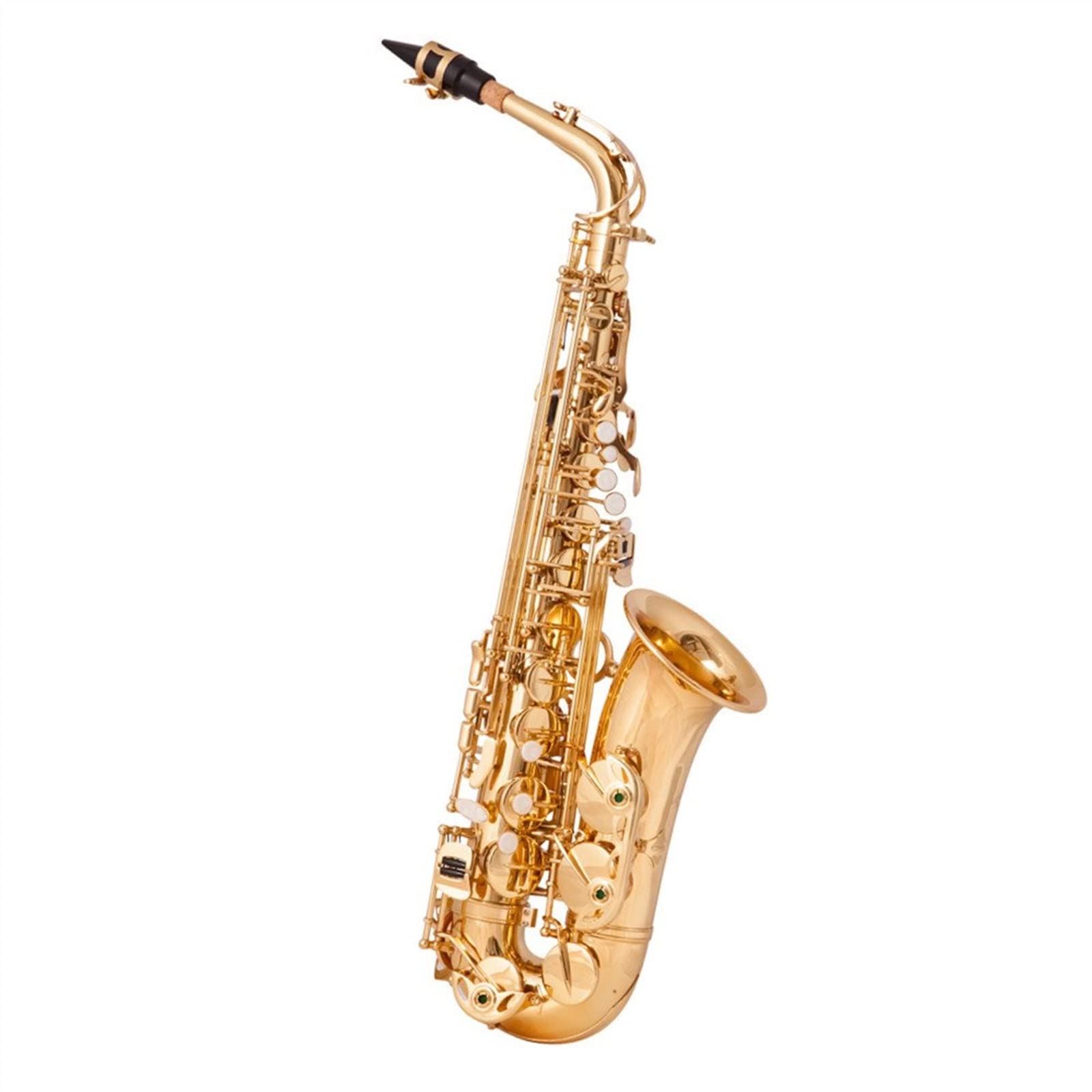 E-Flat - Saxofón alto para principiantes e intermedios, latón con boquilla, funda de transporte, paño de limpieza, cepillo y correas