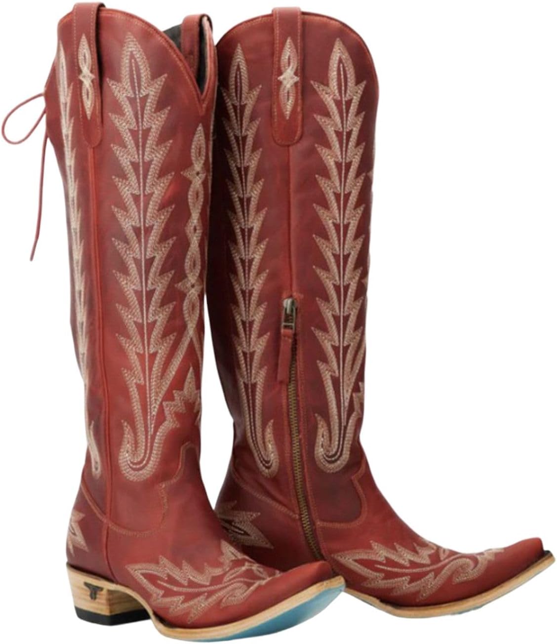 Lane Womens Lexington Knee High Corset Casual Boots Knee High Low Heel 1-2" - Red