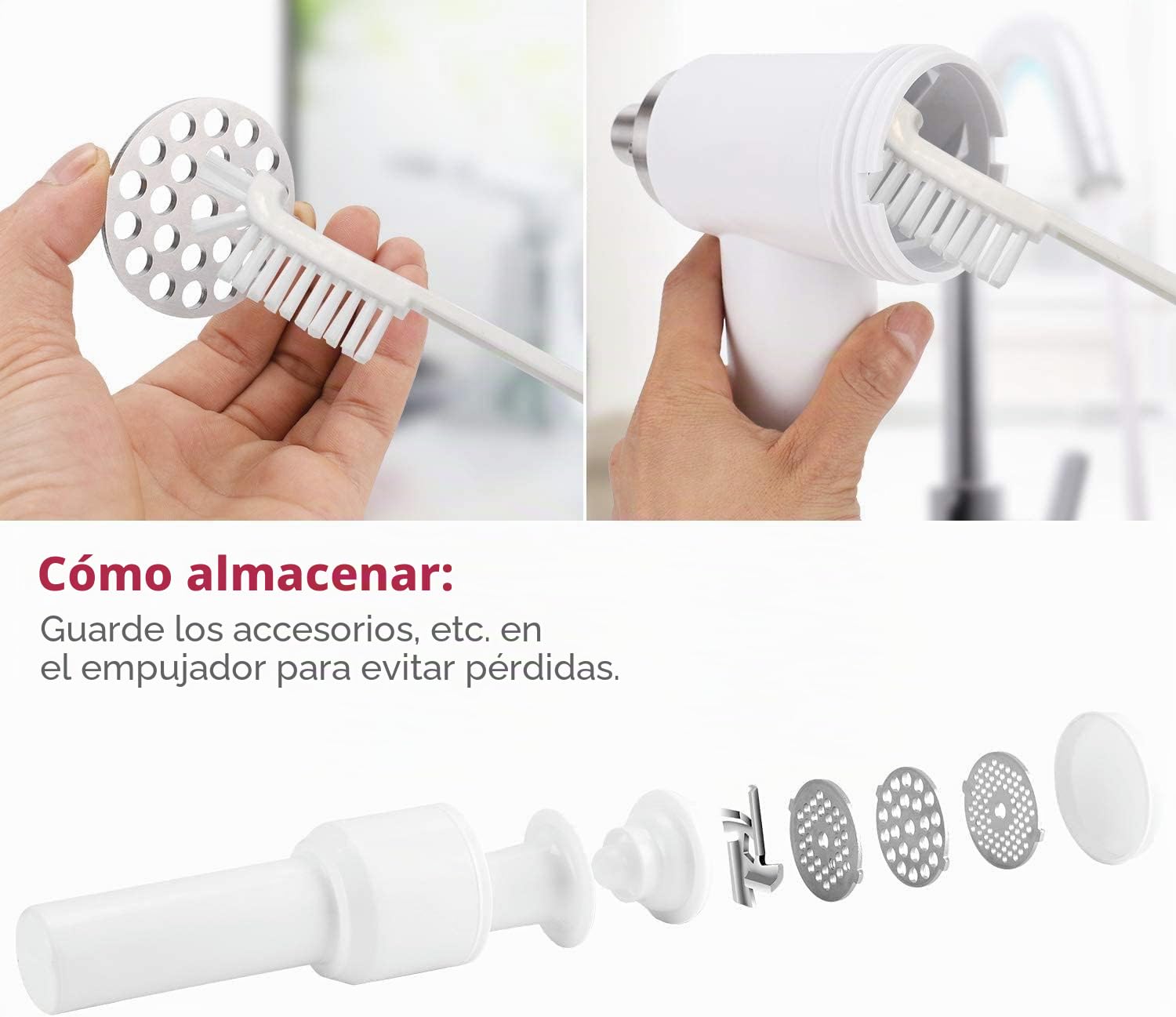 Picadora de carne compatible con máquina de llenado de salchichas ZACME con 3 discos de molienda, 2 cuernos de llenado de salchichas, accesorio opcional para batidora ZACME