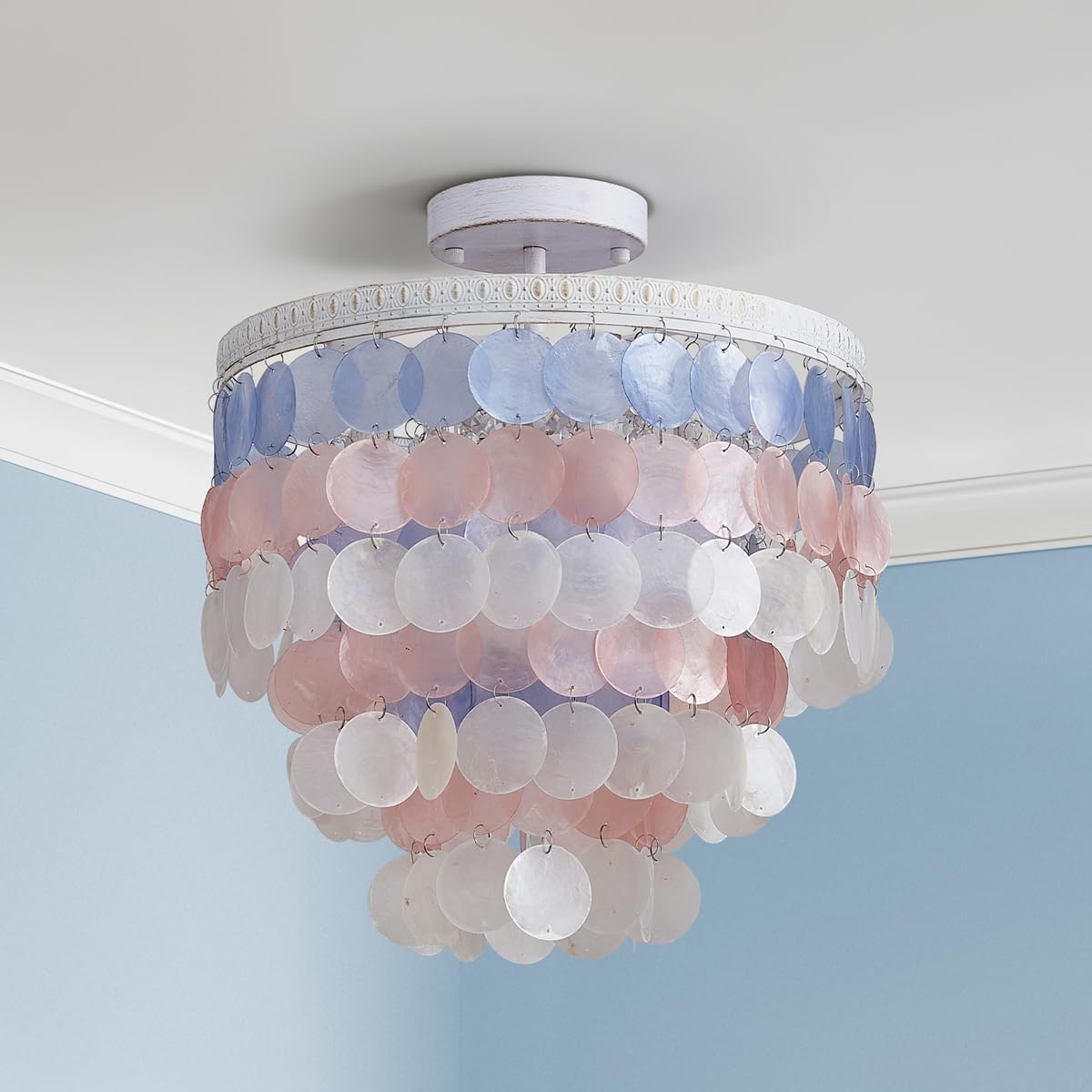 AGV LIGHTING Capiz Shell Ceiling Light Fixture, Semi Flush Mount Ceiling Light for Bedroom, Kitchen Lighting Fixture, White and Pink Capiz Shell