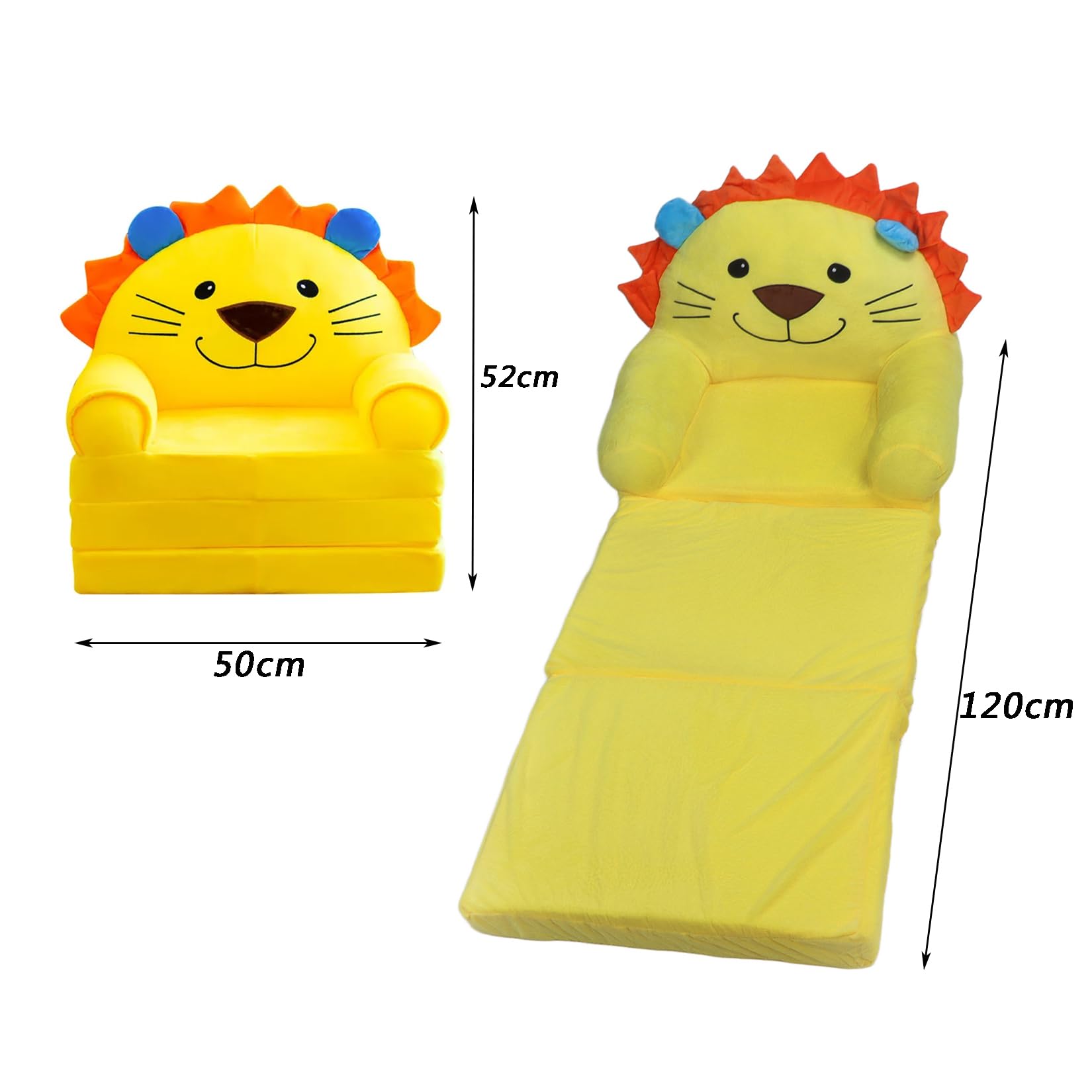 Canapé Pliable pour Enfants, Lion Fauteuil en Peluche pour Enfants, Fauteuil-Lit Siège de Canapé Rembourré pour Filles Et Garçons,H