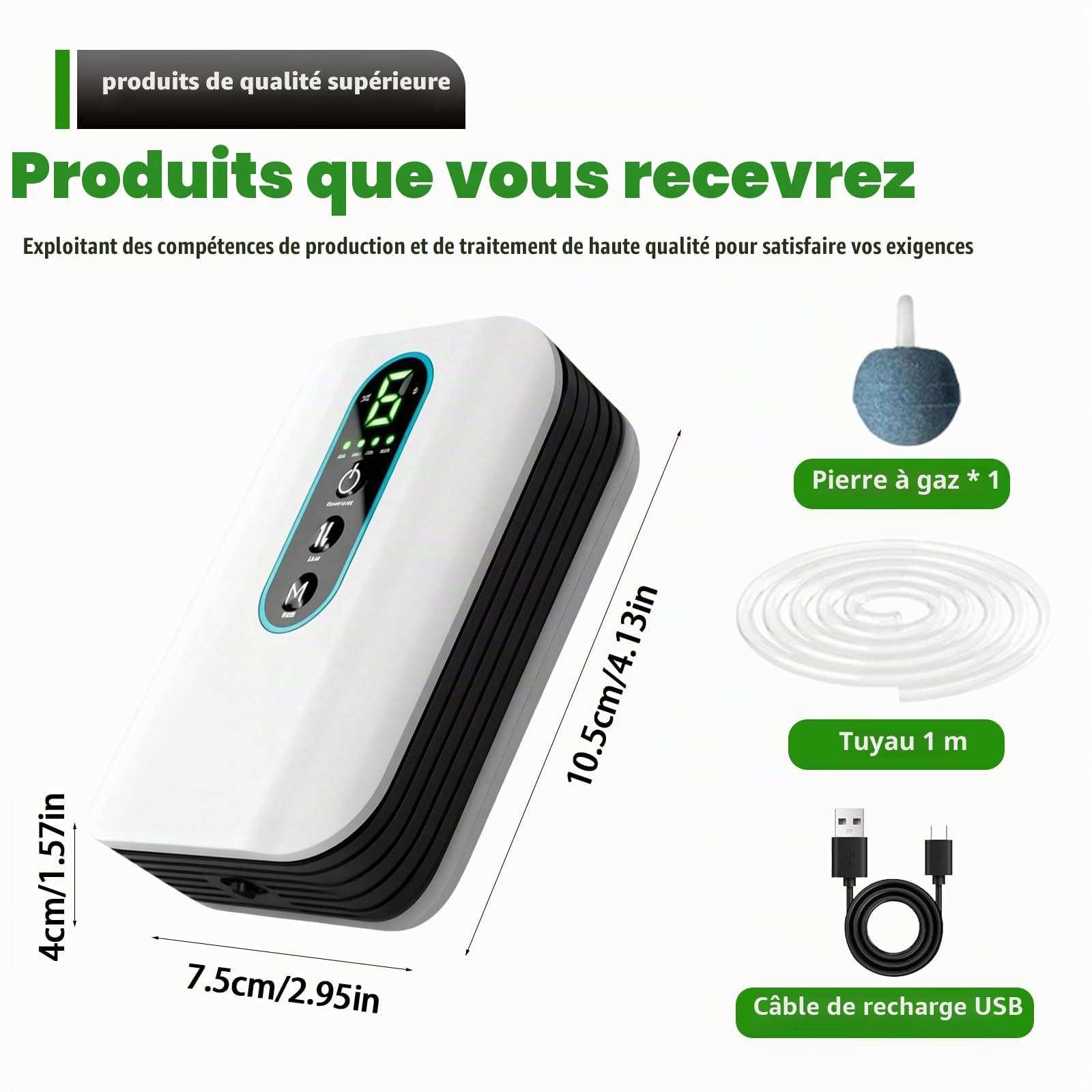 2600mAH Pompe a Air Aquarium, 10.5 x 7.5 x 4cm Bulleur Peche Vif, Pompe à Air Portable Rechargeable USB, Pompe a Air Silencieuse pour Seau D'appât, Pêche en Plein Air et Les Pannes de Courant