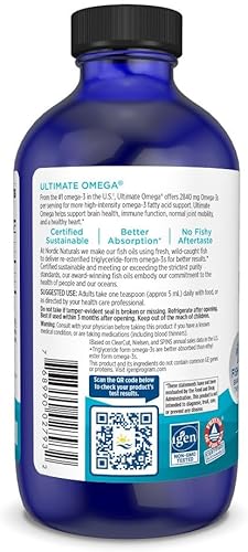 Miniatura 3 de Nordic Naturals Ultimate Omega Liquid sabor a limón 8 onzas 2840 mg de Omega-3 suplemento de aceite de pescado Omega-3 de alta potencia con EPA y