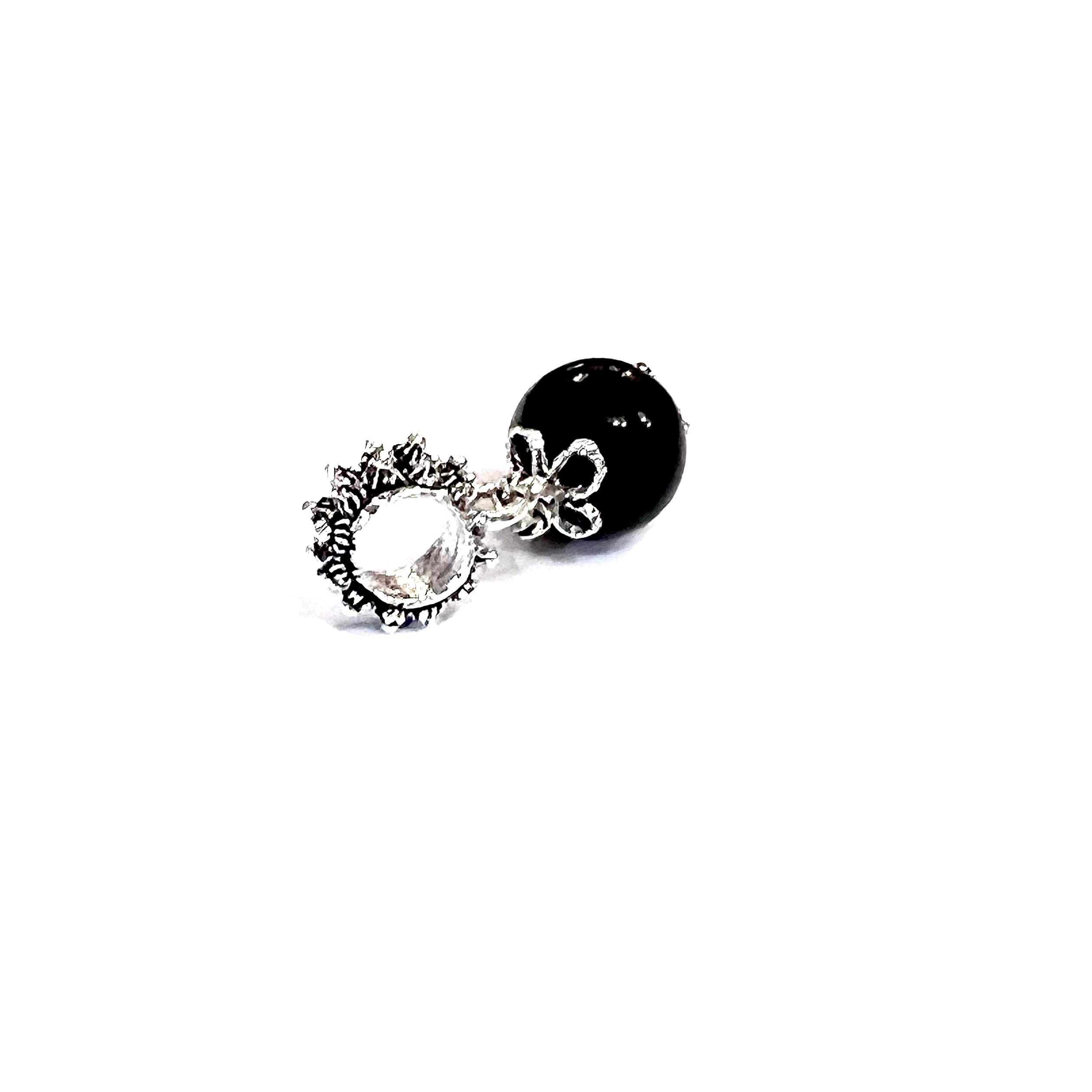 Charm/Ciondolo Su Coccu, Sfera in ONICE Nero da 8 mm, Argento brunito, Filigrana Sarda, AMULETO PORTAFORTUNA