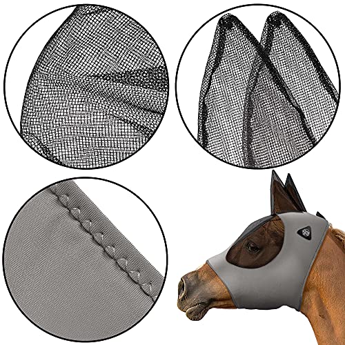 SmithBuilt Máscara de mosca de cavalo (cinza, cavalo) - Olhos e orelhas de malha, tecido respirável,