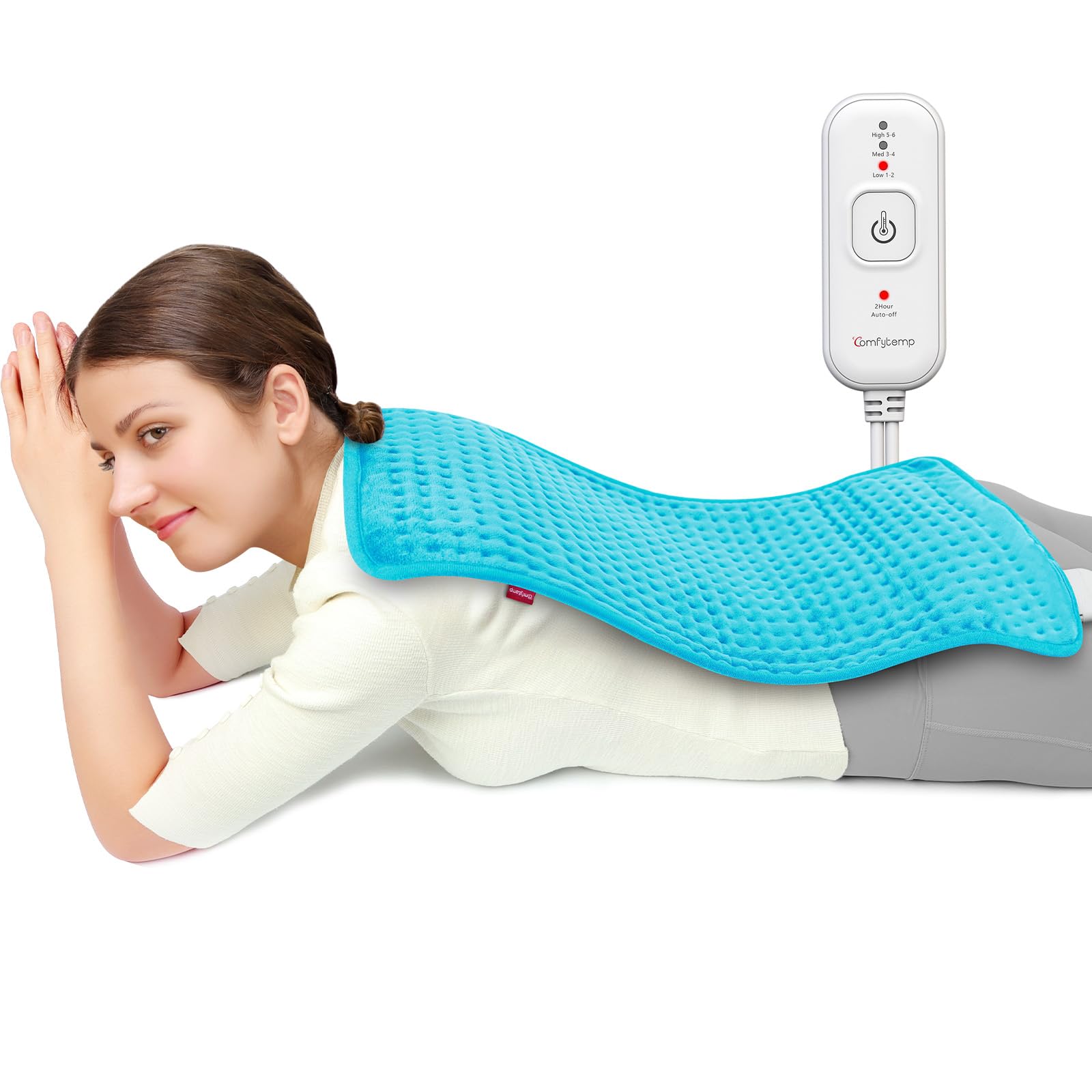 Comfytemp Heating Pad for Back & Period, Electric Extra Large Heat Pad, Birthday Gifts for Women Mom Dad & Mother Day Gift, Moist Neck Shoulder Legs Knee Abdomen Heated Pad Washable, 12"x24", Sky Blue