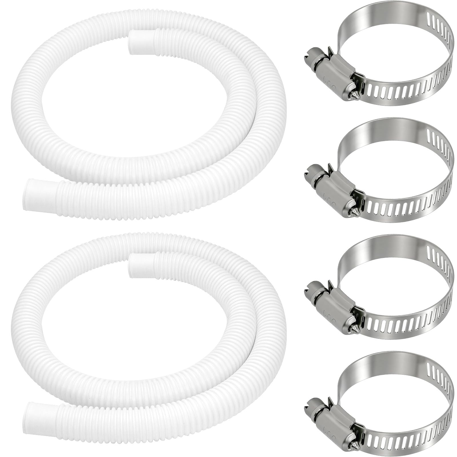 Bcueido White-2Pack 2 Pcs 1.25" Pool Hose For Above Ground Pools, 59" Long Accessory Pool Pump Replacement Hoses With 4 Metal Clamps