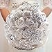 18cm Handmade Wedding Brooch Diamond Bridal Bouquet Satin Rose Flower with Rhinestone Artificial Pearls Beads Decorated for Bride Wedding Supplies--Beige