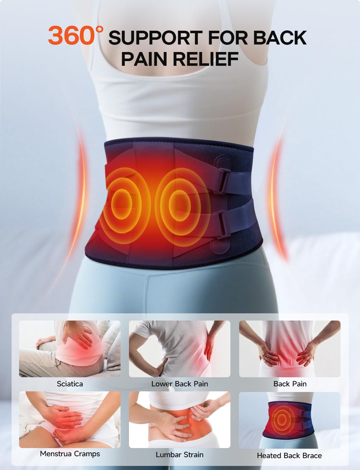 ALLJOY 67" Cordless Heating Pad for Back Pain Relief FSA Eligible HSA, Portable Lower Back Massager with 3 Heat 5 Vibration, Wireless Heating Pad for Cramps,Rechargeable Back Support Heat Massage Belt: Blue