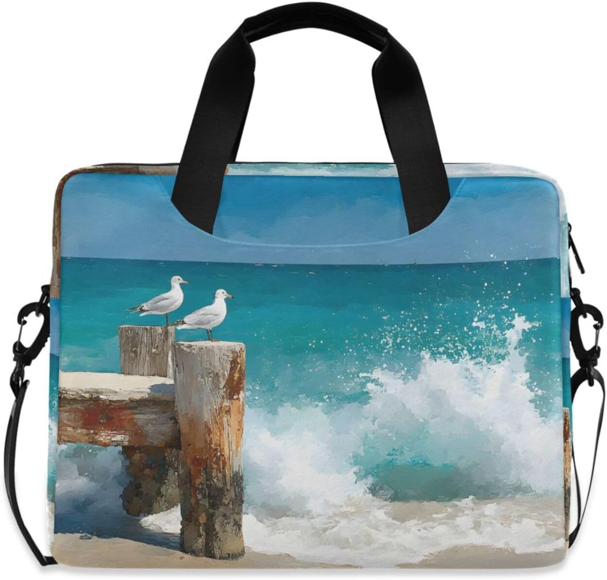 Beach Birds Print Laptop Shoulder Bag Sleeve Case with Multi-Pockets Messenger Bag Briefcase Fits 13-16 in Laptops Tablets