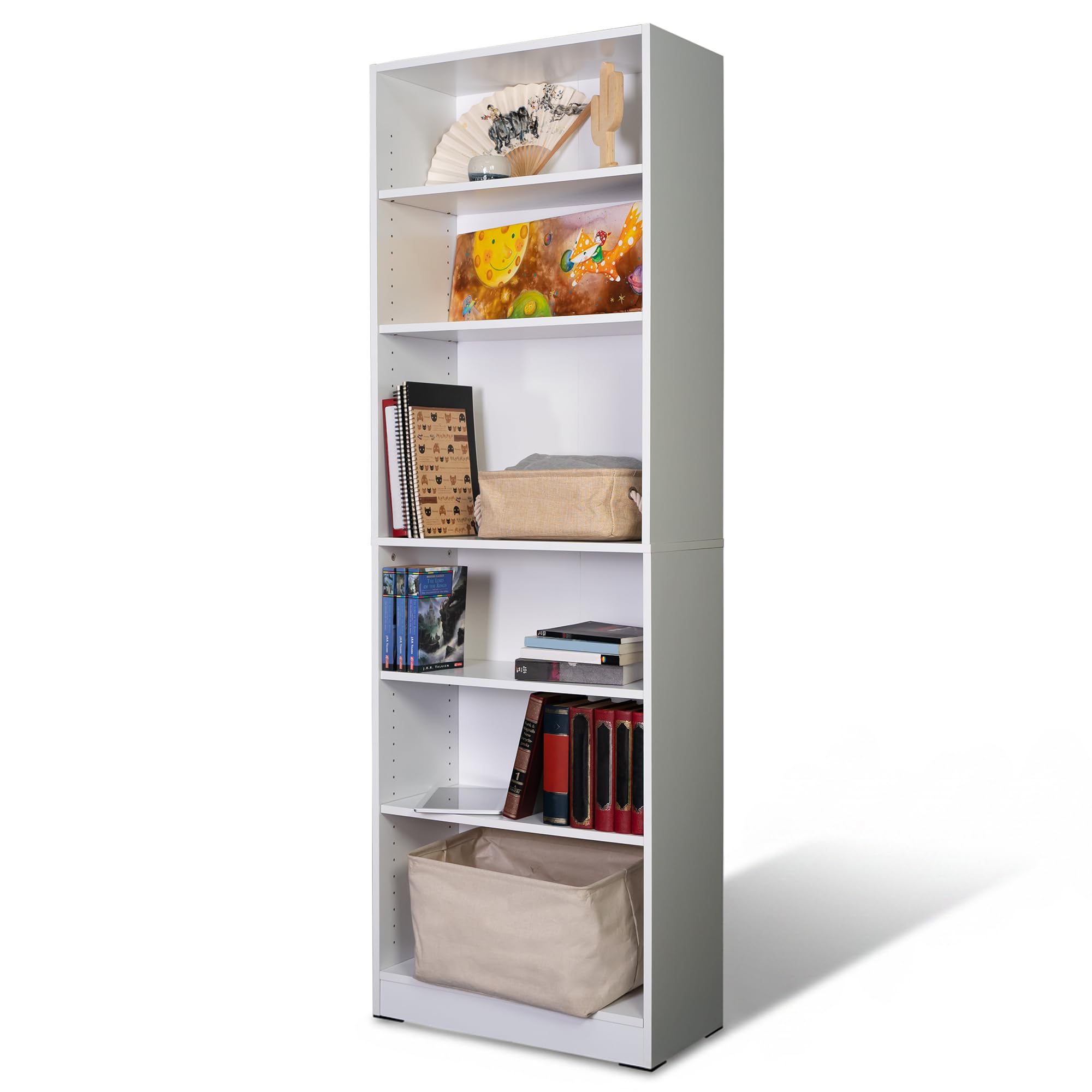 Absolute Deal White Bookcase Tall 6 Tier Free Standing Adjustable Shelf