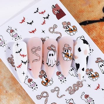 Halloween Nails Stickers Black Bat Nails Sticker 3D Embossed Pink Bats Self Adhesive Sticker Nail Decals Cute White Ghost Nail Art Decals Halloween Decals for Nail DIY Manicure 4Sheet