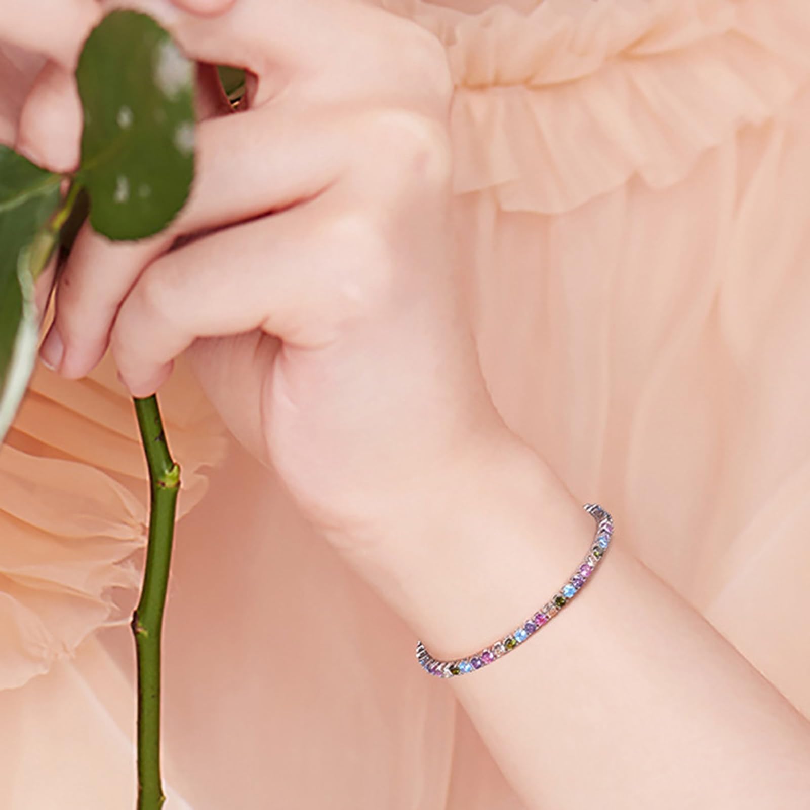 Epinki Bracciali con Catena Argento 925 per Donna, Catena da Tennis con Zirconi Colorato Gioielli Bracciale