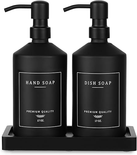 Vista 10 de Juego de dispensador de jabón dorado, dispensador de jabón de manos y platos de vidrio con bandeja, bomba de acero inoxidable, 14 calcomanías