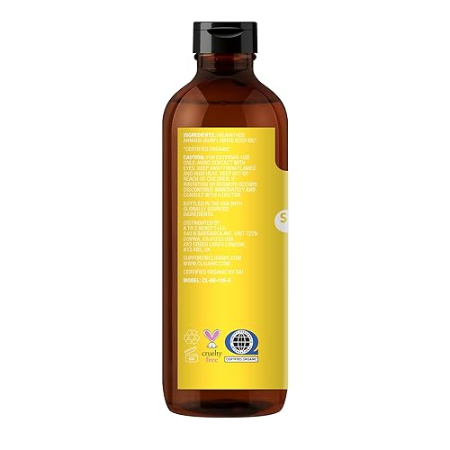Miniatura 4 de Cliganic Aceite de girasol orgánico, 100% puro (8 onzas), para piel, cabello y cara, natural prensado en frío sin refinar