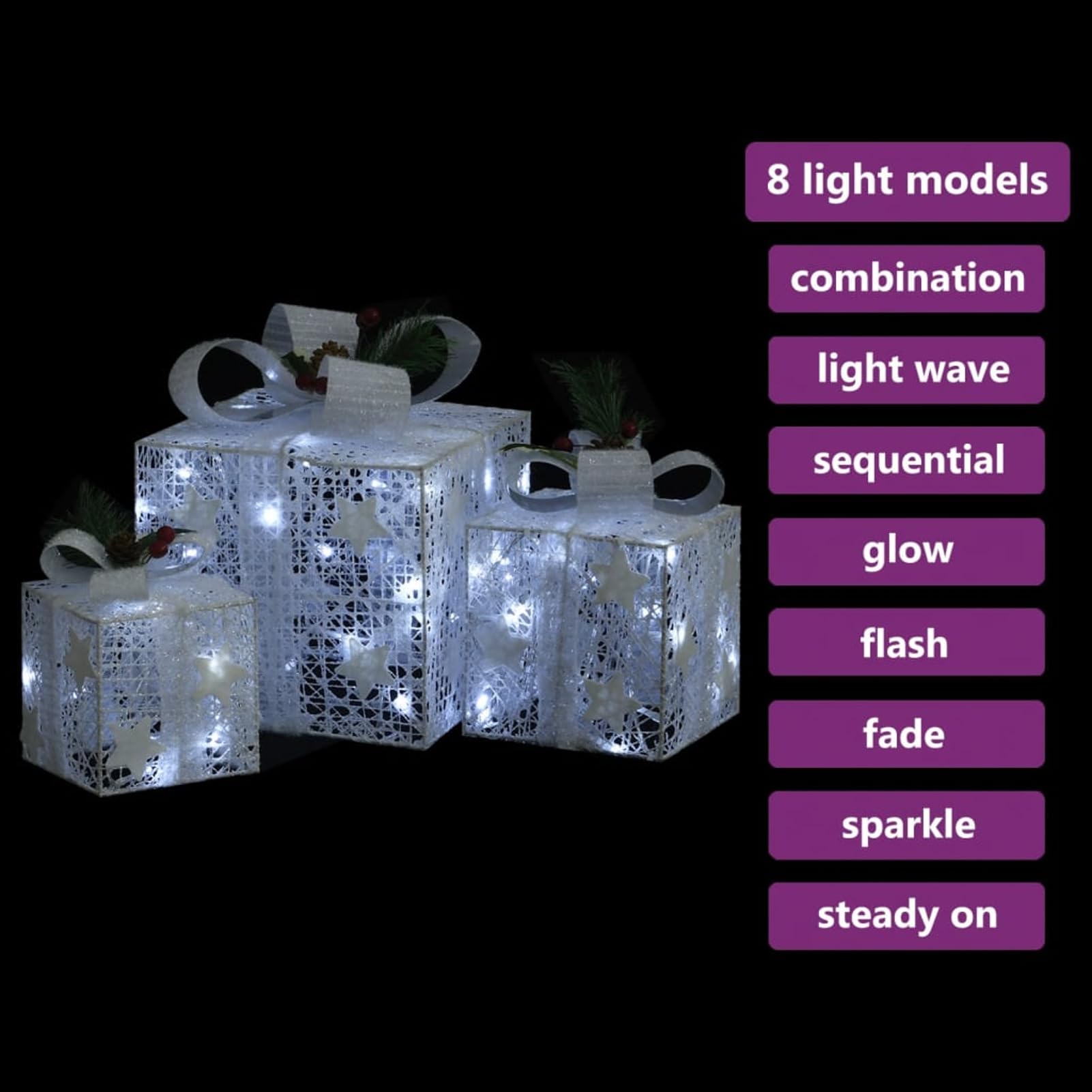 Cajas Decorativas 3 Piezas, Figuras De Navidad Exterior, Decoración Exterior Navidad, Adornos Navideños, Figura Luz Navidad, Plateado