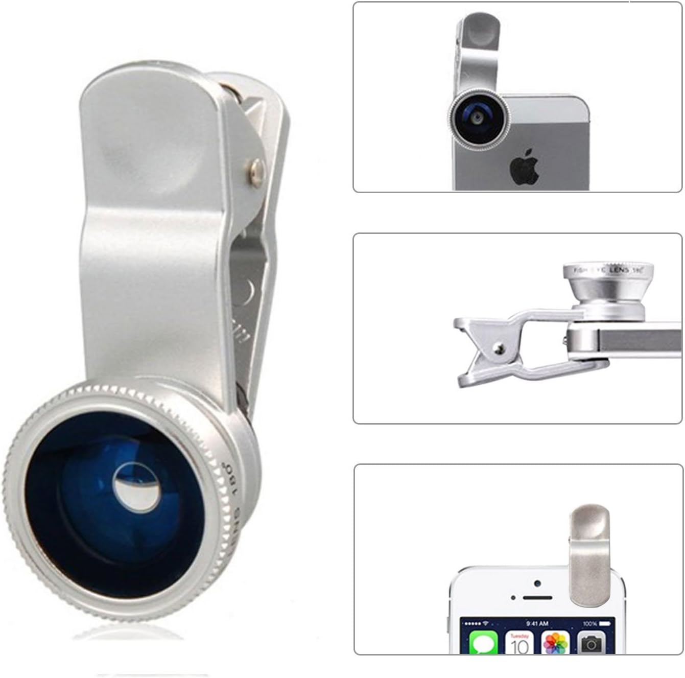 Phone Camera Lens, Lufei 3in1 Universal 180° Fisheye Lens + Wide Angle + Macro Lens Clip on Cell Phone Lens Kits Compatible with iPhone,iPad,Most Android Phones and Smart phones.