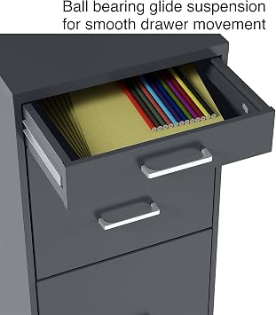 Staples 3-Drawer Vertical File Cabinet, Letter Size Documents, Lockable & Mobile, 18.9 D x 14.3 W x 26.8 H, Charcoal