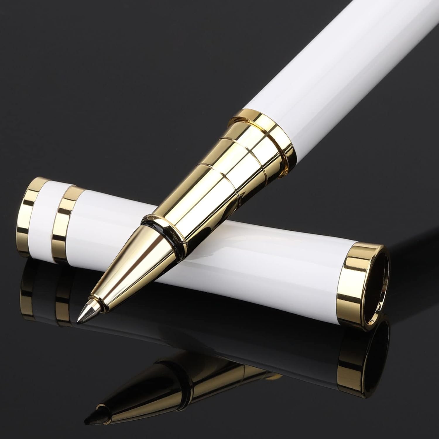Cheericome Luxury Ballpoint Pen – Professional & Executive, Perfect for Silky Smooth Writing, with Gift Box, Nice for Men & Women, 2 Extra 0.5mm Black Refills – White