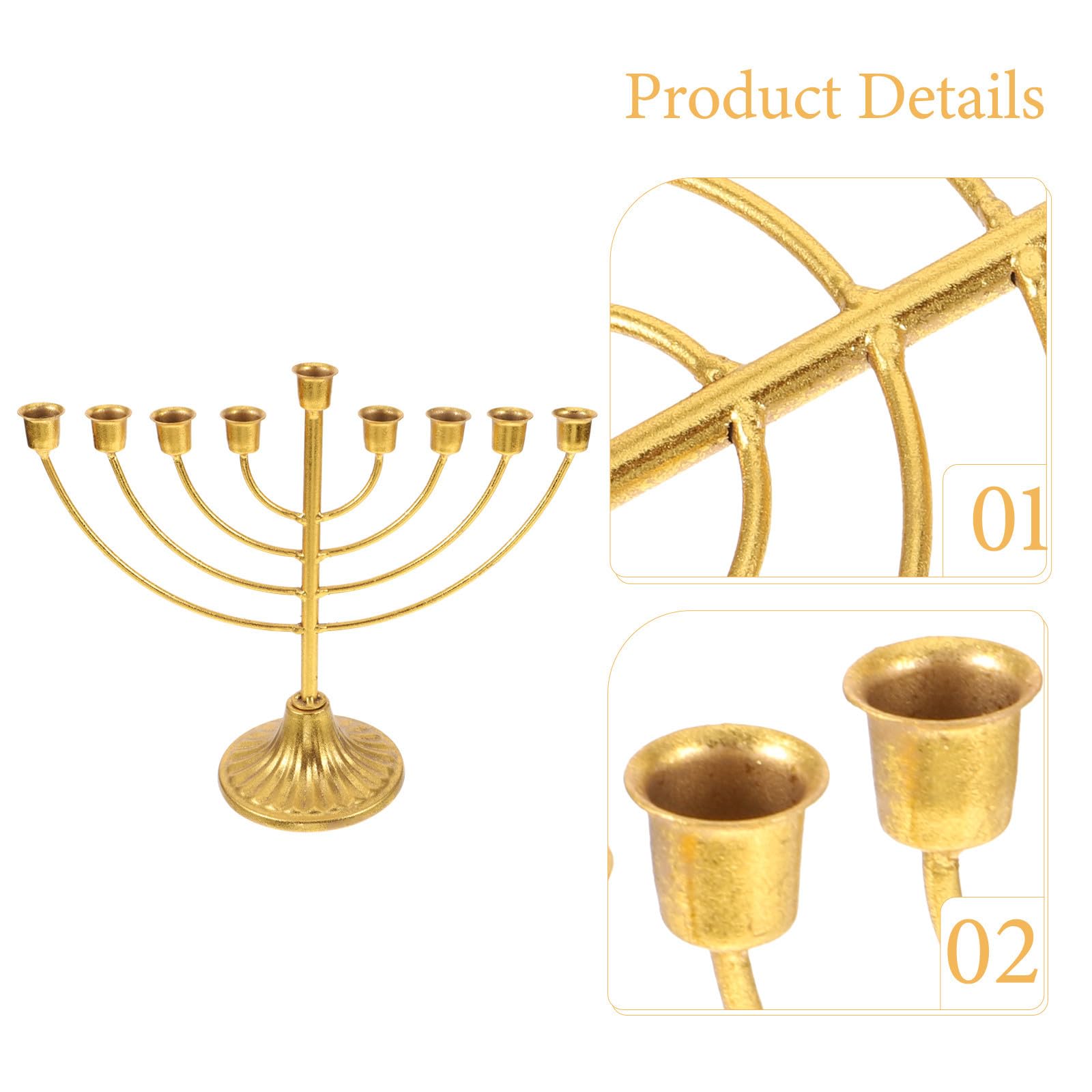 Menorah Ebraico a 9 Bracci, Candelabro in Ferro Dorato, Ornamenti da Tavolo per Decorazione Casa