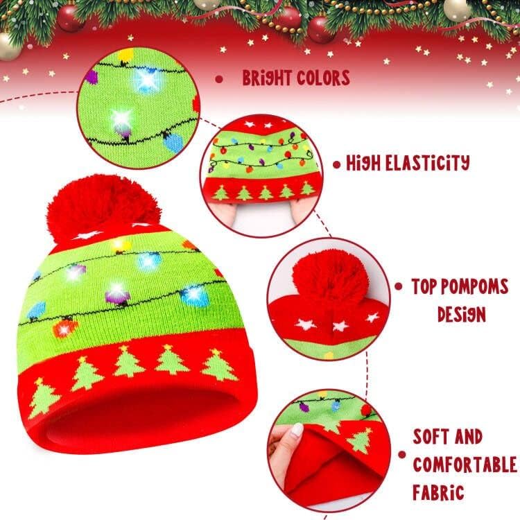MGparty Christmas Hats Socks Winter LED Costume Light Up Beanie Knit Hat Crew Sock Holiday Party Favors for Adults Kids - Image 5