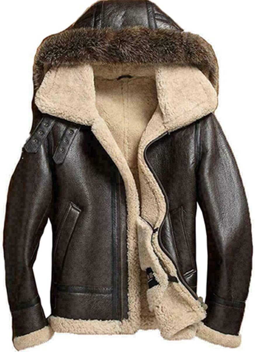 Men Real leather sheepskin raccoon fur detachable hood winter flying jacket (M)