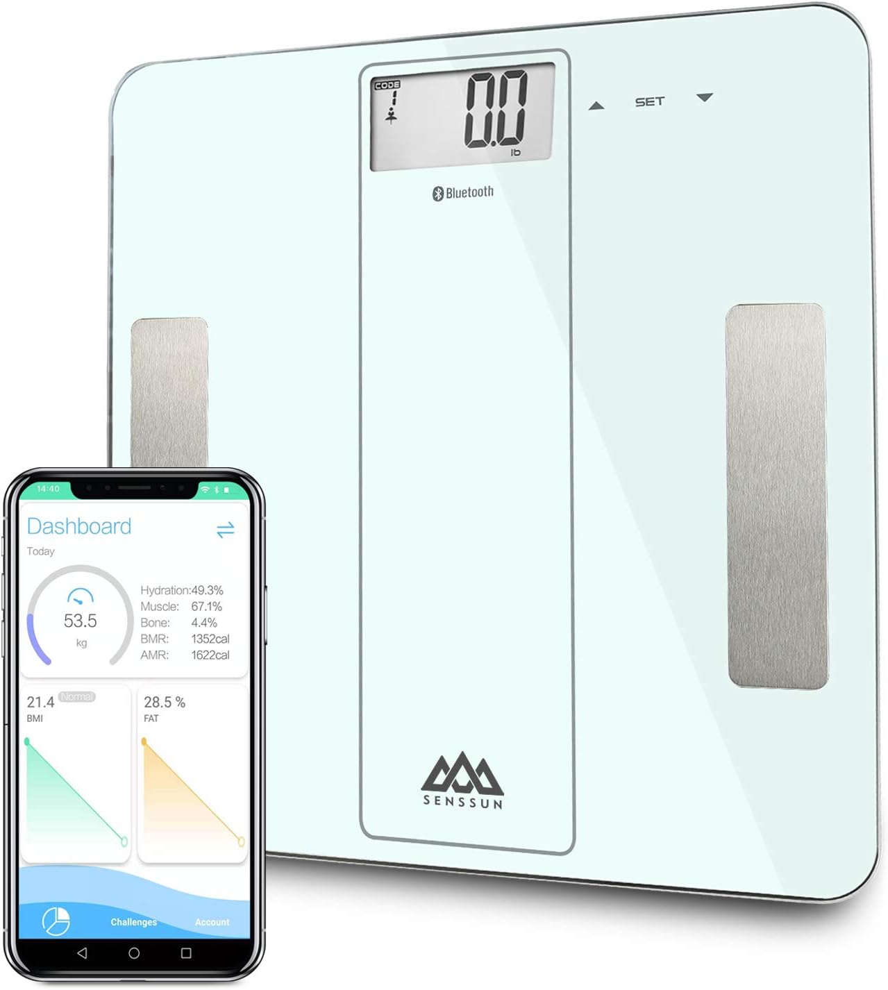 SENSSUN Bluetooth Smart Body Fat Scale, Digital Bathroom Scale, BMI Weighing Scales Body, Body Composition Analyzer with iOS and Android APP-White