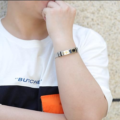 Miniatura 4 de 2024 upgraded Mens bracelet,Black bracelets for men,Stylish Adjustable Cross Stainless Steel Mesh Chain Wrist Band men's jewelry braclets for