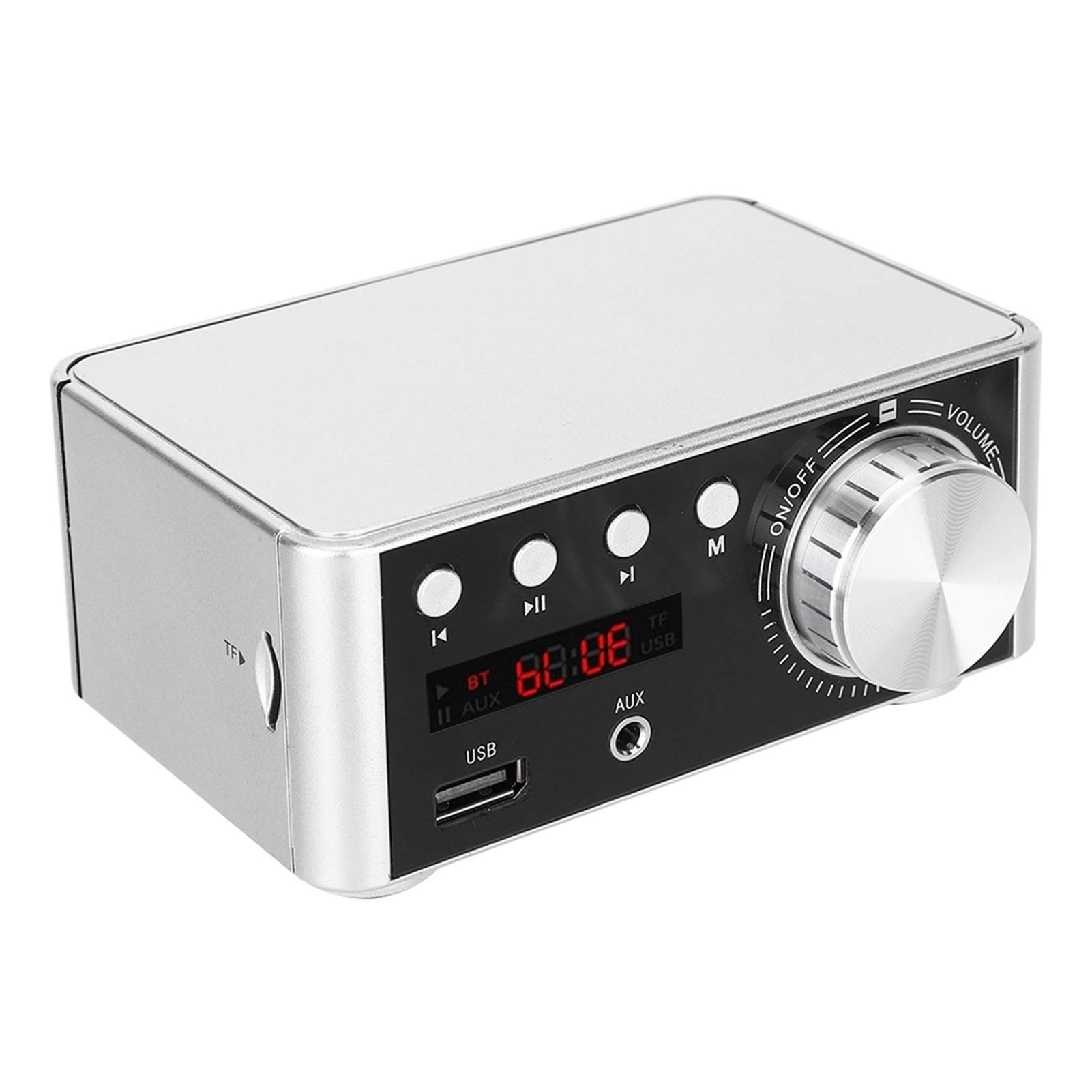 FTVOGUE Placa Amplificadora de Audio Bluetooth 5,0, Canal Dual de 50W, Sonido Hi-Fi para Cine en Casa y Estudio de Música, Compatible con Tarjeta de Memoria (Silver)