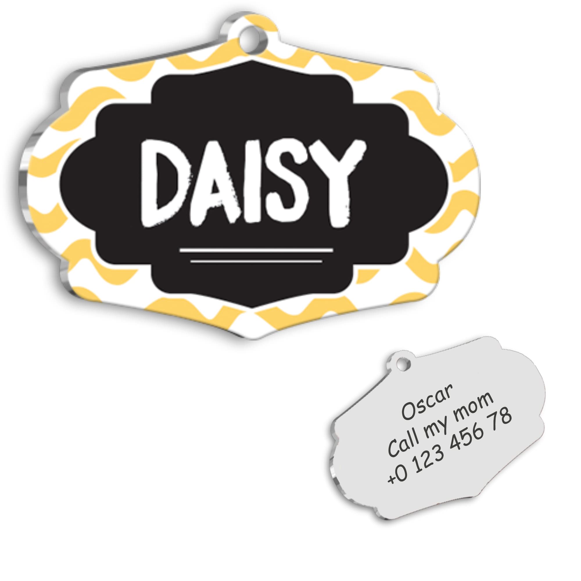 Black Yellow Personalized Dog Tag - Custom Name Tag - ID Tag for Dog & Cat - Customized Pet Tags - Dog Name Tag - Cat Name Tag - Engraved Dog Tag