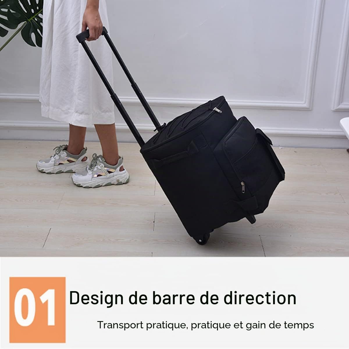 Grand sac isotherme de 43 l - Pliable - Avec barres de liaison et roulettes - Pour camping, pique-nique, plein air, voyages, courses en voiture