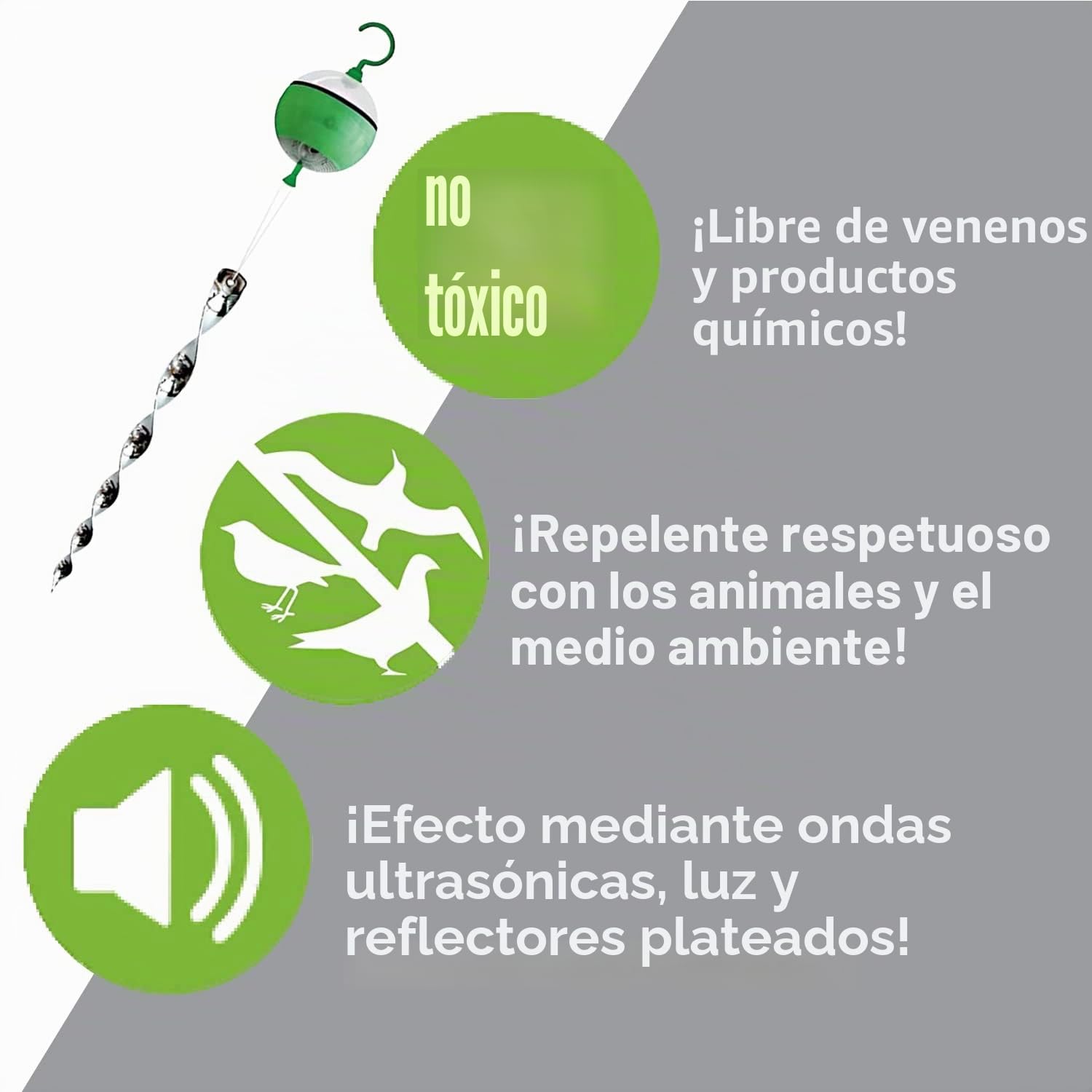 ISOTRONIC Repelente Solar para Aves con acción 4 en 1: Movimiento, ultrasonido, luz Azul y reflectores Plateados. Ahuyentador de Aves y Palomas para balcón y jardín (4 Unidades).