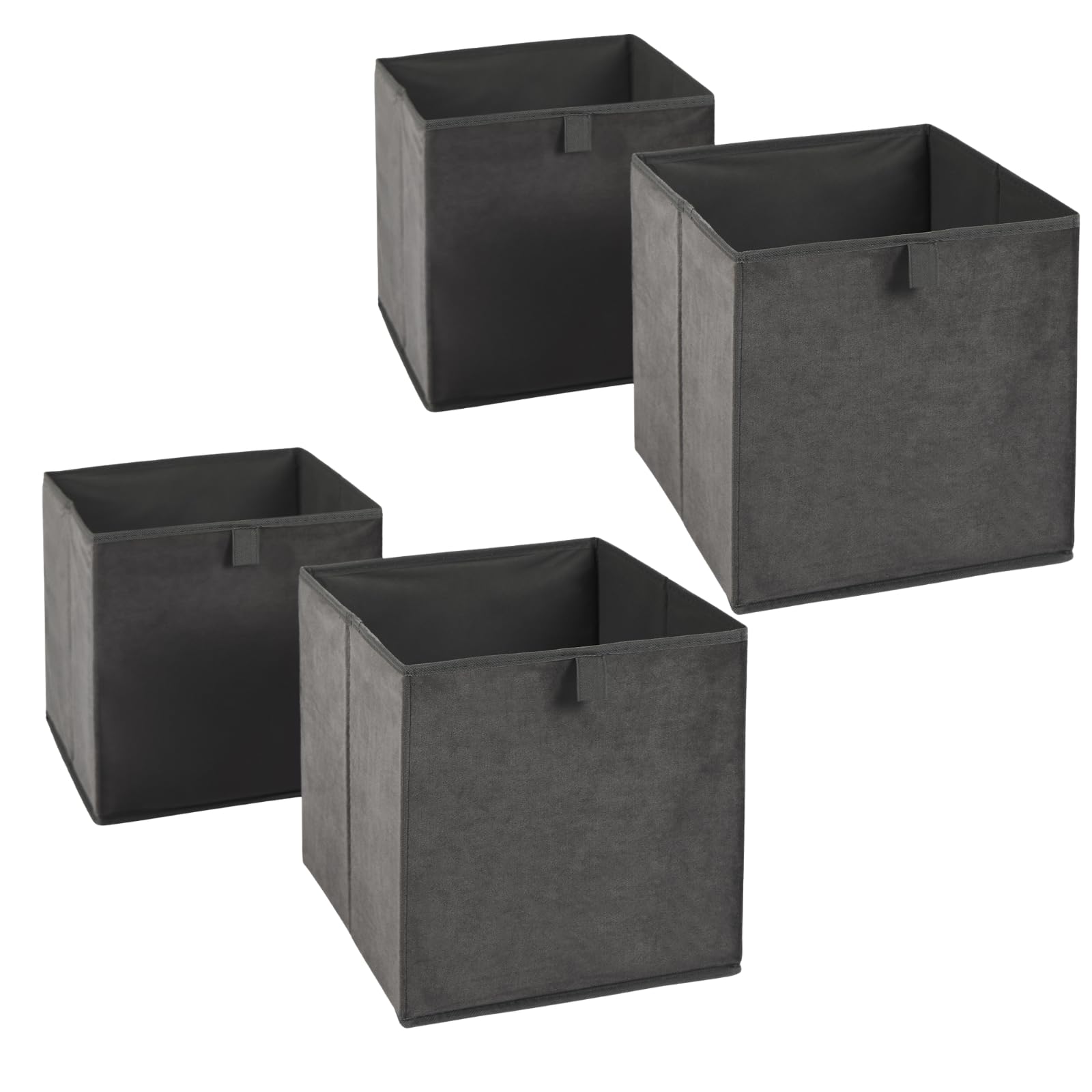 OHS Pack of 4 Matte Velvet Cube Storage Boxes Home Organiser Toys Clothing Bathroom Pop Up Foldable Collapsible Storage Boxes Space Saving Shelves Organiser Cube Baskets, Charcoal Grey