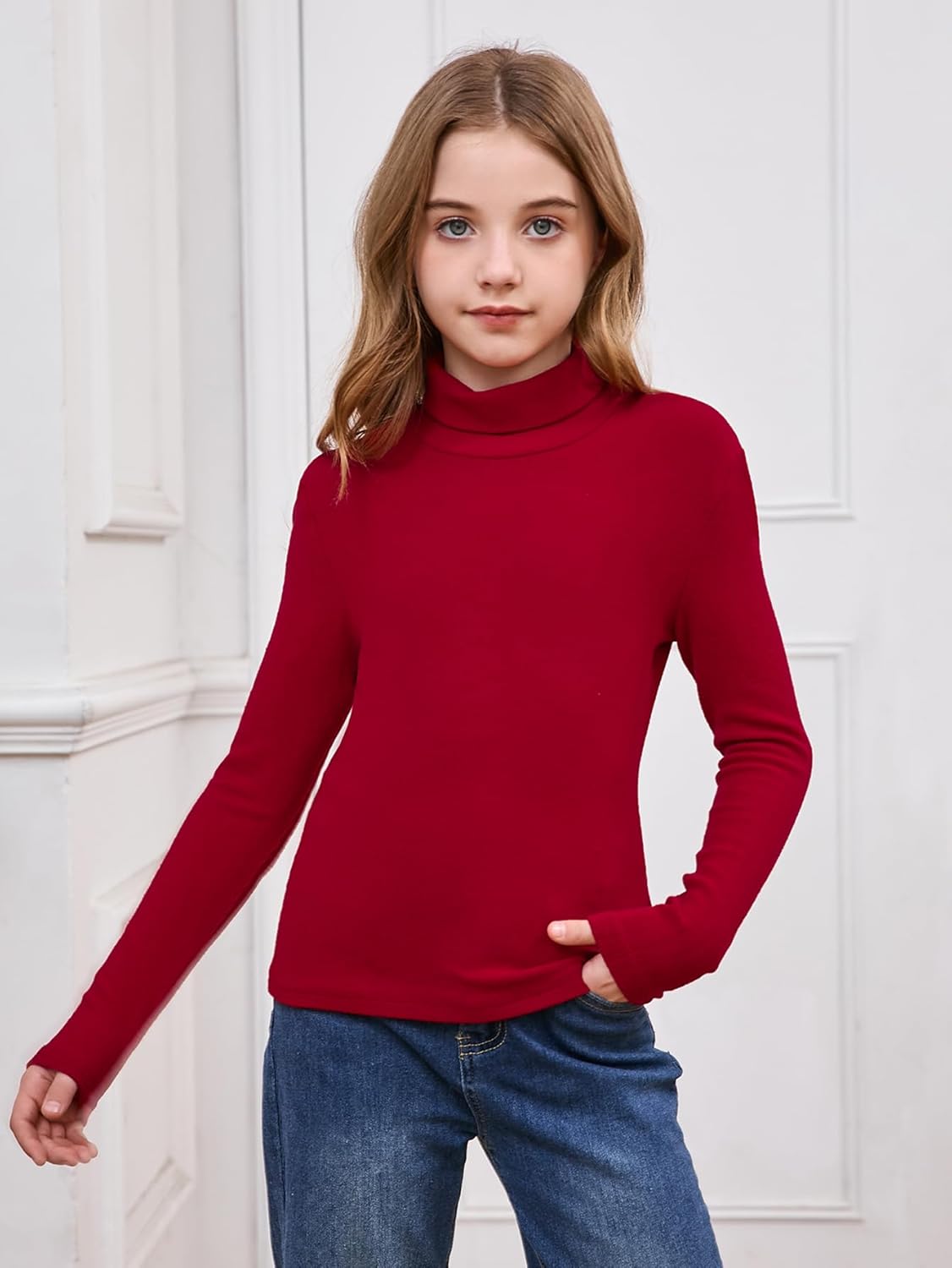 Milumia Girl's Casual Rib Knit Mock Turtle Neck Tee Long Sleeve Fitted T Shirt Tops - Image 4