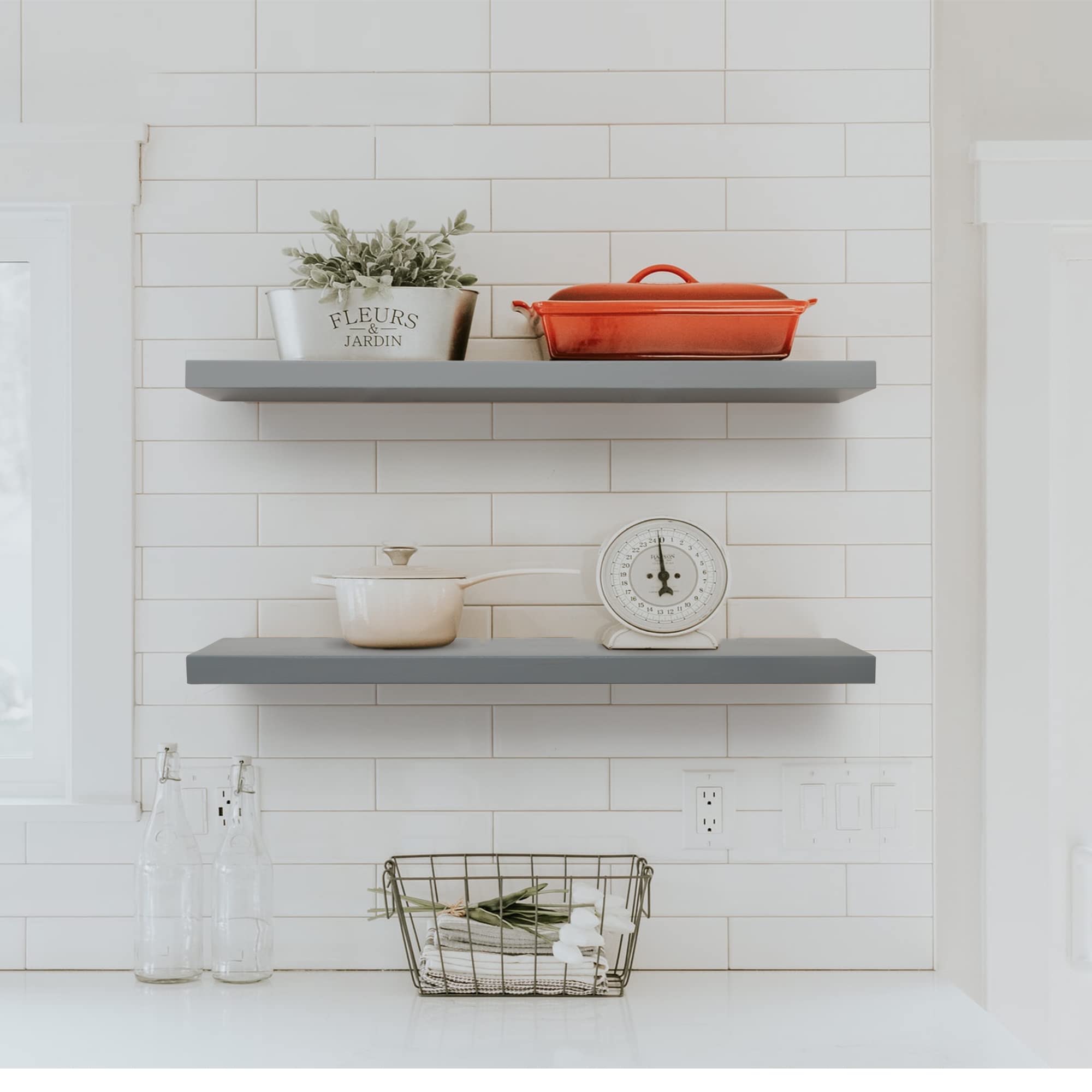 Floating Shelves, Grey 24 inch Long Wall Shelves,Wall Mounted Display Ledge Shelves Perfect for Bedroom Bathroom Living Room and Kitchen Decoration Storage
