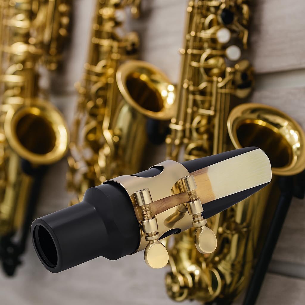 Embouchure de Saxophone Ténor, Embouchure en ABS de Saxophone avec Boucle à Capuchon Reed Pads Instruments de Musique pour Débutants et Intermédiaires