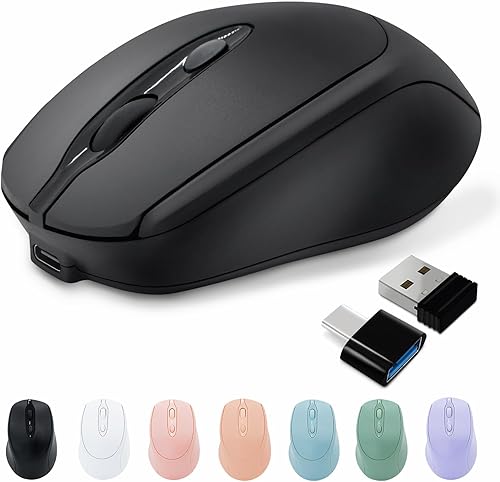 Ratón inalámbrico recargable Bluetooth silencioso para portátil, iPad, MacBook, PC, Surface Pro, Lenovo, tableta Samsung, diseño ergonómico (negro)