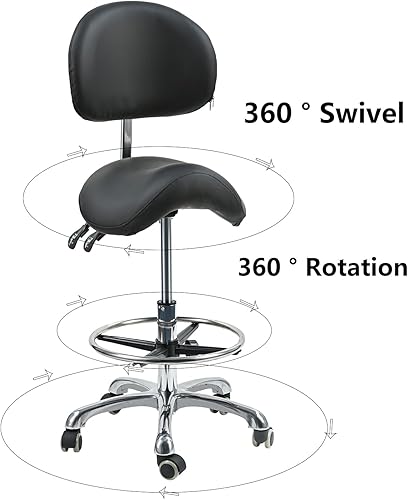 Miniatura 2 de Silla de montar con soporte de espalda, taburete giratorio ergonómico con ruedas, anillo de pie para higienista dental, técnico de pestañas,