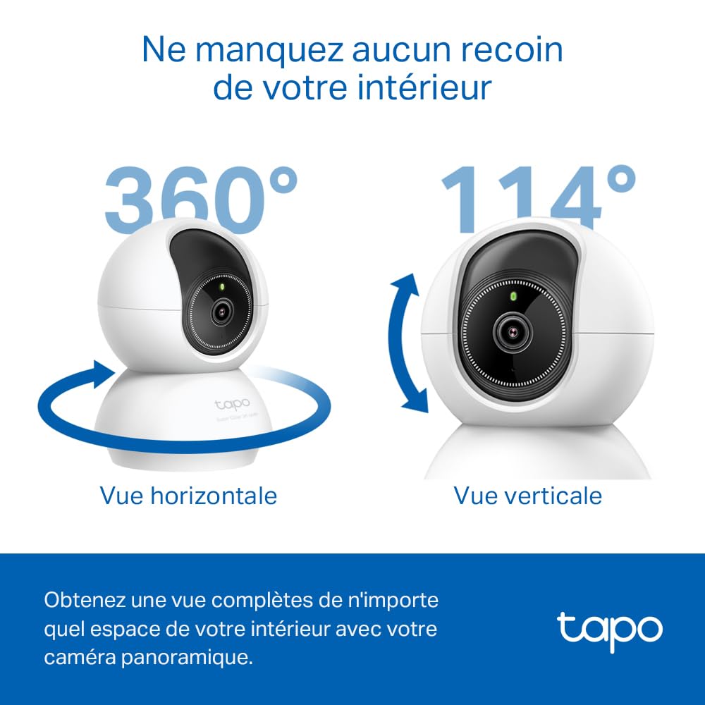 Tapo 3K(5MP) Caméra de Surveillance WiFi intérieure 360°, détection IA, Suivi Intelligent Sirène, Vision Nocturne, Audio bidirectionnel, Mode Privé, Compatible avec Alexa pour Bébé/Animaux C230