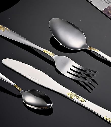 Miniatura 2 de TWEE Juego de cubiertos de 70 piezas para 16 modernos juegos de cubiertos de acero inoxidable con patrón floral espejo pulido elegante juego de